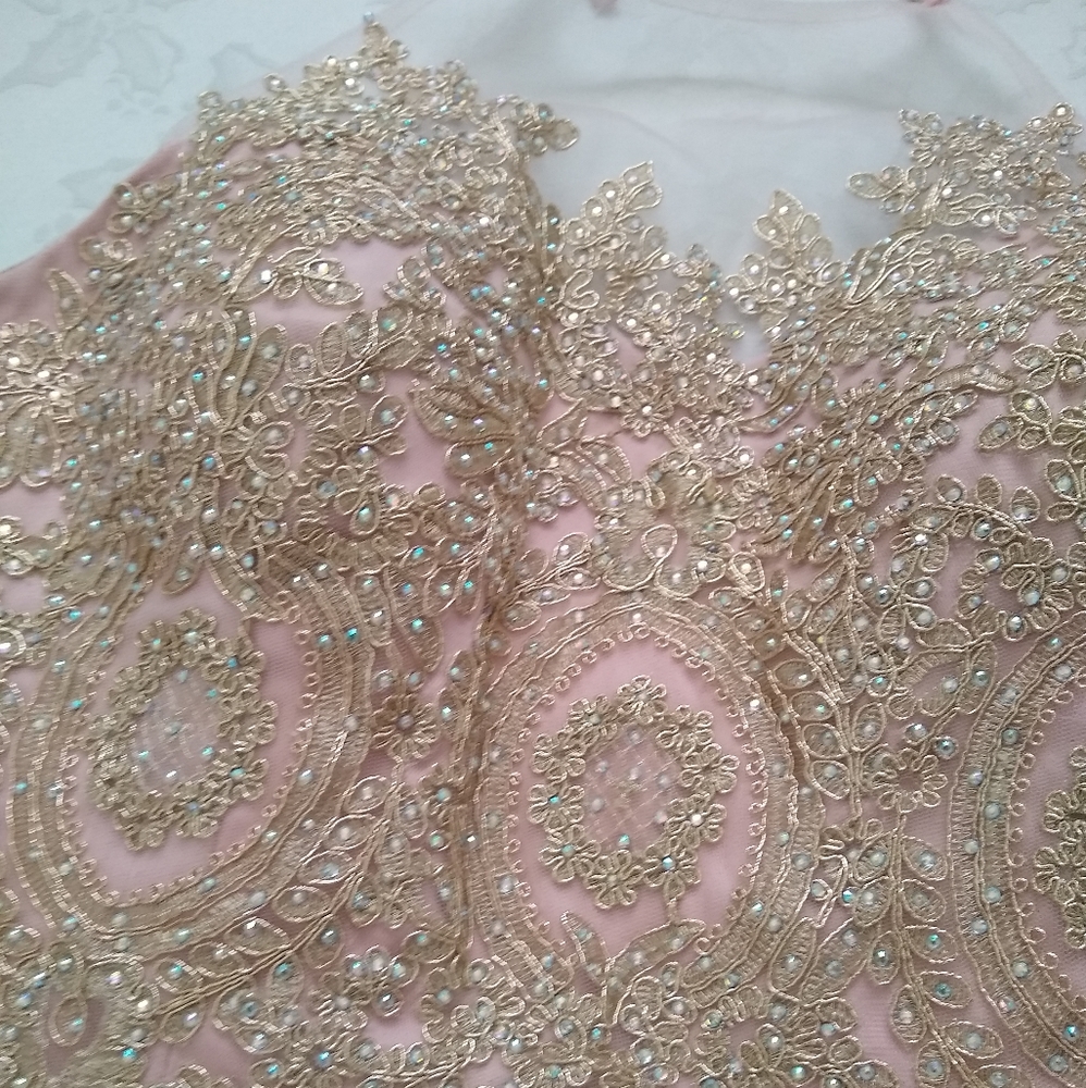 New🎀Jolene halter Open Back Rose pink gold embroidered beaded jewelled - Picture 7 of 11